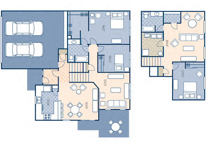 Floor plan for 3 beds, 2 baths, 1930 sqft